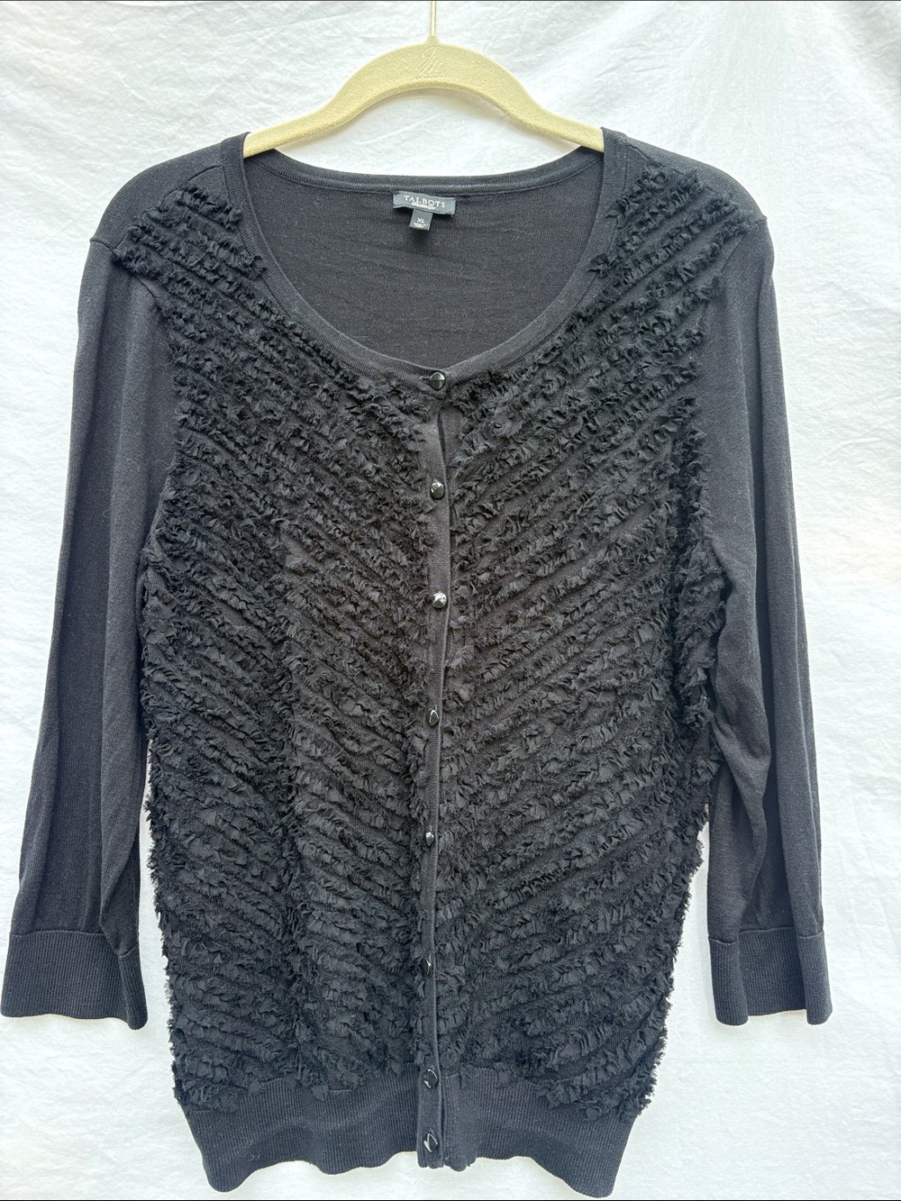 Talbots Black Ruffle-Textured Button Cardigan